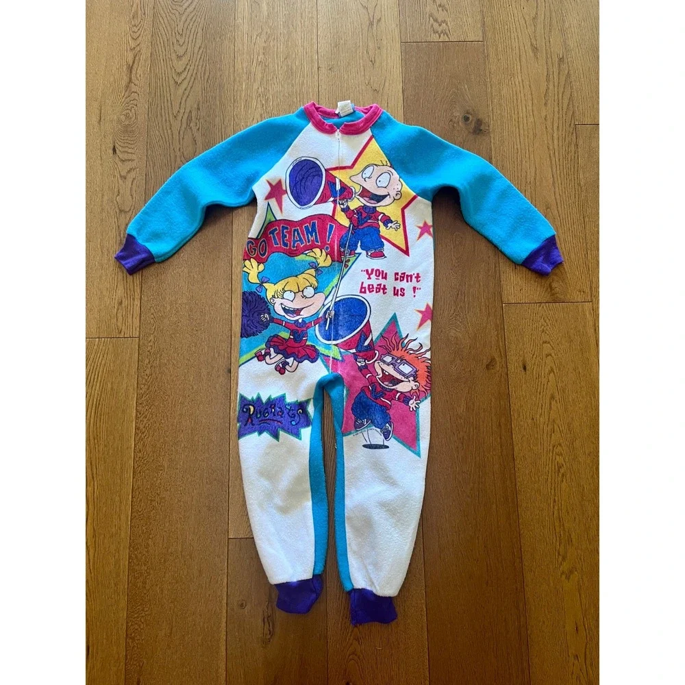 Vintage 1998 Rugrats Fleece Pajama Jumpsuit Romper Kids Size 6 Tommy Chuckie